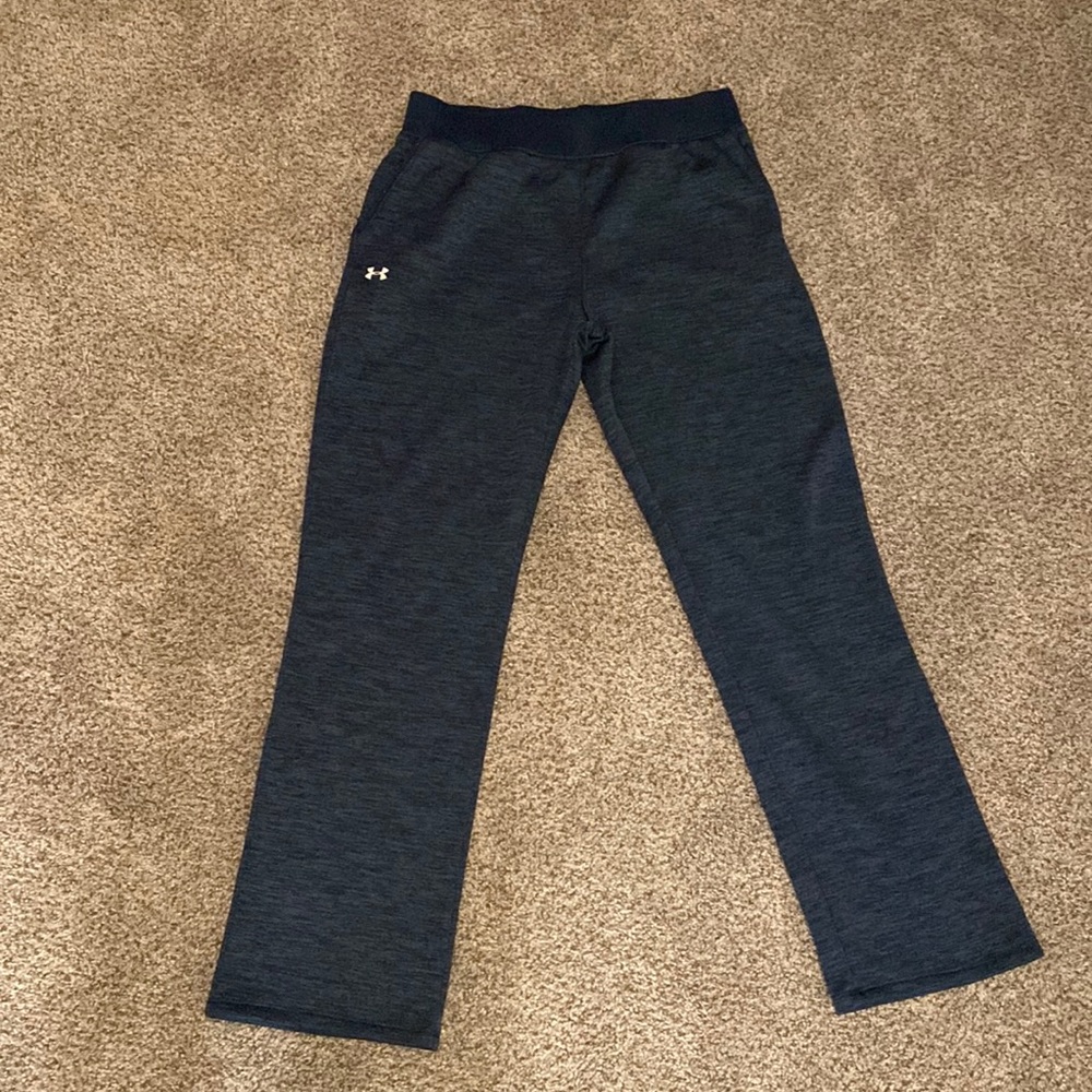 UA navy blue, loose, cold gear sweatpants.
